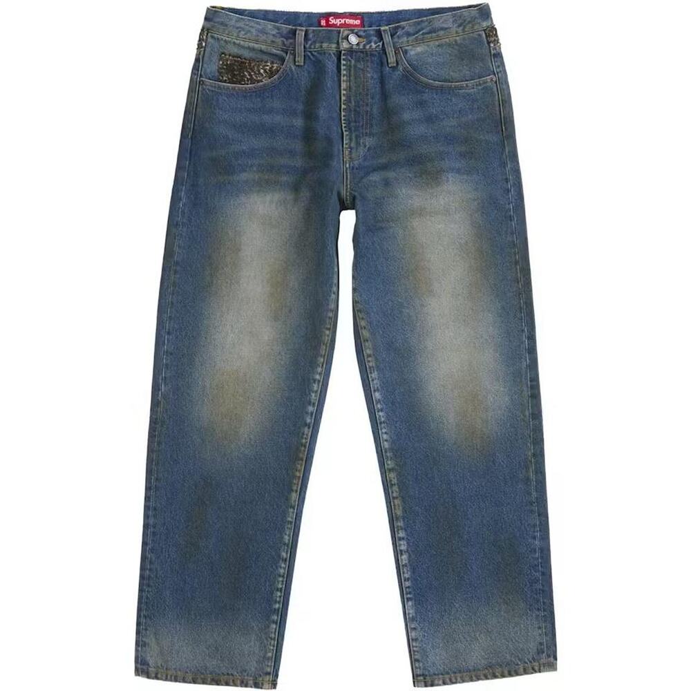 🐆 FW25 Supreme Leopard Faux Fur Loose Fit Jean “Washed Indigo” 38M